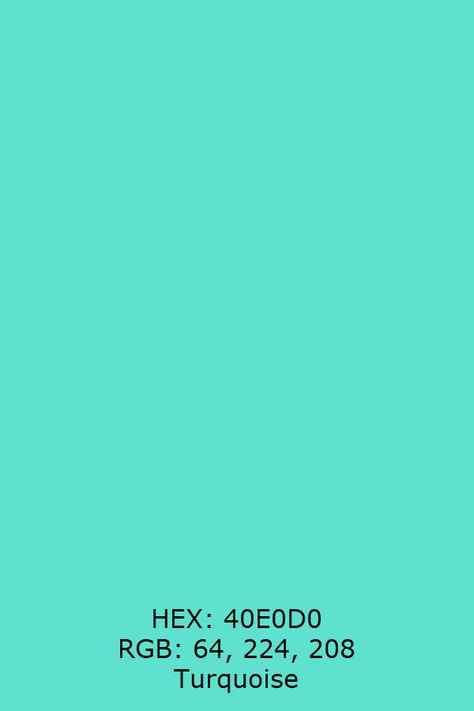 HEX: 40E0D0 RGB: 64, 224, 208 Turquoise Torquise Blue Color, Turquoise Plain Background, Turquoise Colour Palette, Lola Aesthetic, Turquoise Color Combinations, Turquoise Aesthetic, Turquoise Color Palette, Colour Turquoise, Html Code