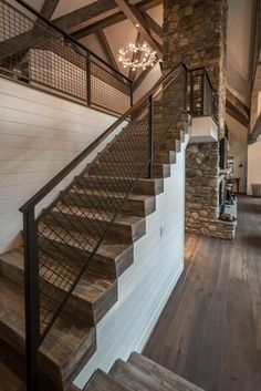 Stairs Interior Design, Stairs Interior, Wooden Staircase Design, Rustic Staircase, Mountain Home Interiors, Modern Mountain House, Rustic Stairs, Timber Stair, Wooden Staircase