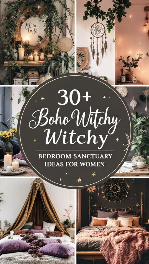 Create your dream boho witchy bedroom with these 30+ enchanting ideas! Blend earthy tones, mystical decor, and cozy textures to design a sanctuary that radiates magic and tranquility. From crystals and macramé to moon phases and incense, these decor tips will help you craft a space that feels like a magical retreat. Perfect for every modern mystic seeking comfort and style. 🔮🧘‍♀️ Cozy Boho Interior, Witchy Bedroom Ideas Cozy, Boho Vintage Bedroom Aesthetic, Acotar Room Aesthetic, Boho Witchy Bedroom Ideas, Book Bedroom Aesthetic Cozy, Holistic Living Room, Christmas Decor For Bedroom Room Ideas, Witchy Decor Bedroom