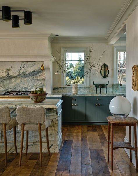 Brigette Romanek Home, Jake Arnold Kitchen, Nate And Jeremiah Kitchen, Athena Calderone Kitchen, White Kitchen Wood Island, Summerhouse Kitchen, Modern Colonial Kitchen, Architectural Digest Kitchen, Island Interior Design