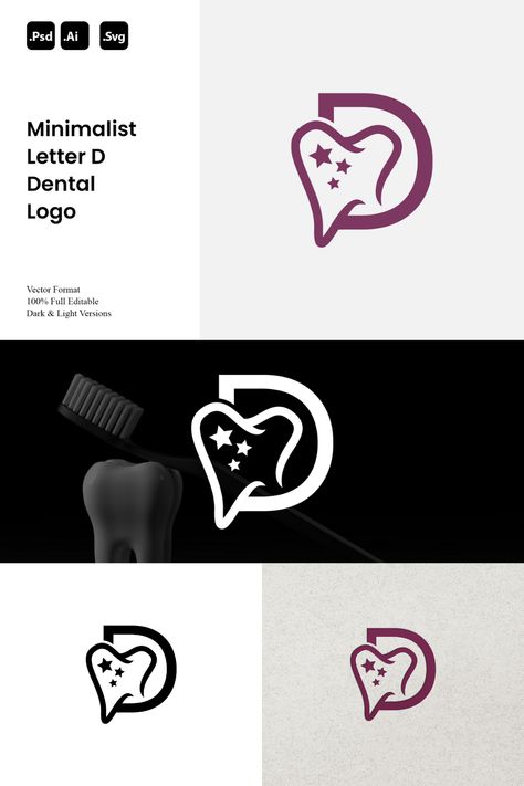 Minimalist Letter D Dental Logo Perfect for: - Dental Clinics - Dentists and Orthodontists - Dental Care Products - Minimalist Dental Branding Style Attributes: - Minimalist - Modern - Simple You'll receive: - Clean and Simple Letter D with Dental Element - 100% Resizable Vector Logo - AI, PSD & SVG Files for Easy Customization For adjustments or additional formats, contact us. Elevate your dental brand with our Minimalist Letter D Dental Logo. Dental Logo Design Creative, Dental Logo Dentists, Tooth Logo, Dentist Branding, Dental Branding, Logo Dental, Tooth Icon, Teeth Logo, Dentist Logo