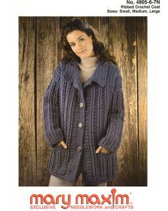 Ribbed Crochet Coat Pattern Crochet Coat Pattern, Crocheted Sweaters, Thread Crafts, Knitting Crafts, Ribbed Crochet, Crochet Cardigans, Fall Crochet, Mary Maxim, Sweater Patterns