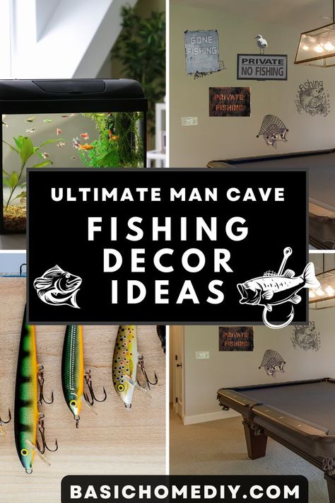 Do you love fishing but also enjoy spending some free time in your man cave at home? If you want to bring these two together – it’s time to create some fishing decor ideas for your man cave. Fishing Decor Ideas Rustic, Fishing Room Man Caves, Fishing Bedroom Decor, Fishing Decor Ideas, Fishing Themed Bedroom, Boys Fishing Bedroom, Fishing Room Decor, Fishing Lodge Decor, Diy Fishing Decor