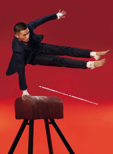 Game Time! Zhang Wenhui & Yin Wenze for GQ China Male Cheerleaders, Gq China, Sport Editorial, Uniqlo Jeans, Sport Set, Red Backdrop, Fashion Campaign, Men Faces, Character Inspiration Male