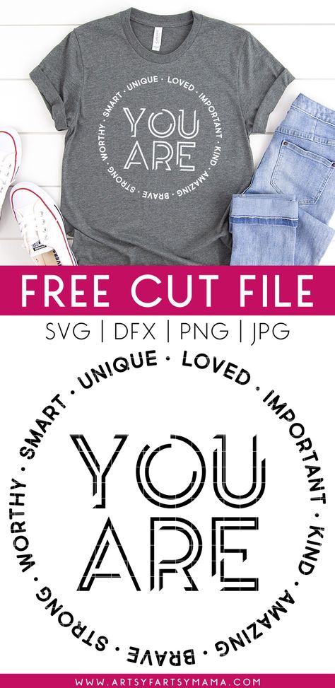 You Are... Shirt with 13 FREE Love & Kindness Cut Files | artsy-fartsy mama Idee Cricut, Cricut Explore Projects, Free T Shirt Design, Projets Cricut, Free Love, Cricut Projects Beginner, Cute Shirt Designs, Vinyl Shirts, Cricut Free