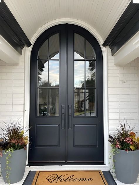 Custom Modern French Arched Double Entry Doors – Masterpiece Doors Garage Doors French Country, Arch Double Door Front Entry, Arched Entrance Door, Spanish Revival Front Door, Large Arched Front Door, Single Arched Front Door, Organic Modern Front Door, Double Arched Front Door, Arched Entry Door