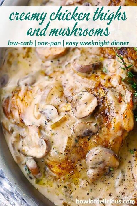 Creamy Chicken And Mushrooms, Chicken Thighs Mushrooms, Easy Skillet Chicken, Chicken And Mushrooms, Creamy Mushroom Chicken, Chicken Breast Cutlet, Mushroom Cream Sauces, Roasted Chicken Thighs, Creamy Mushroom Sauce