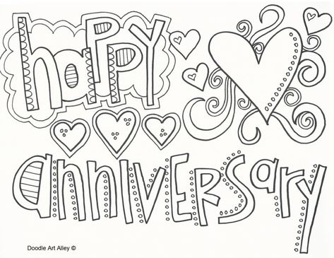 Anniversary Coloring Pages - Doodle Art Alley Anniversary Coloring Pages, Happy Birthday Coloring Pages, Printable Anniversary Cards, Happy Anniversary Quotes, Birthday Coloring Pages, Happy Anniversary Cards, Anniversary Greeting Cards, Music Tattoos, Cartoon Coloring Pages