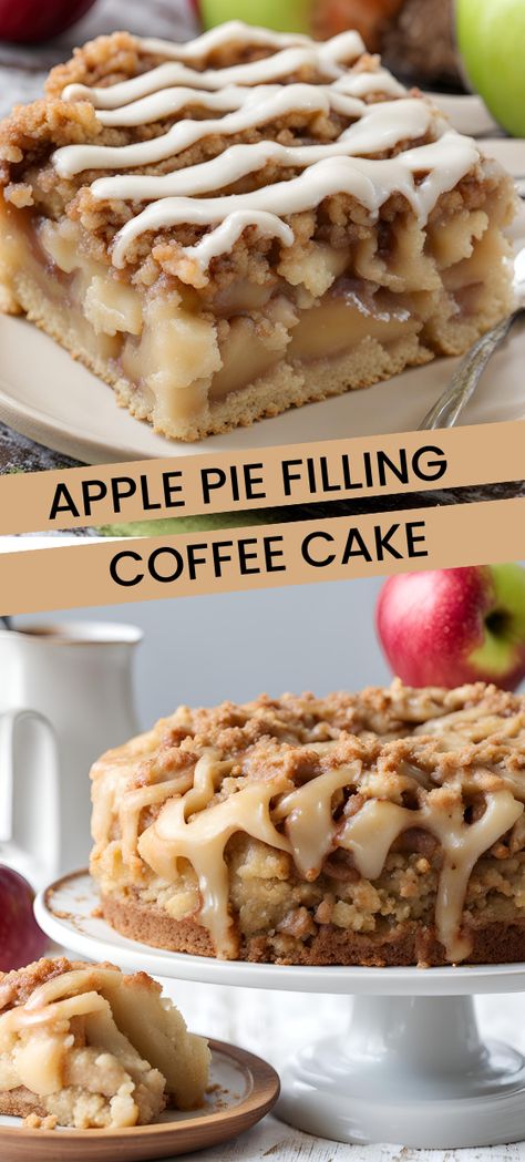 Indulge in the ultimate comfort treat with this Apple Pie Filling Coffee Cake! 🍎☕️ Combining the best of coffee cake and apple pie, this dessert features a moist, tender crumb, sweet, spiced apple filling, and a deliciously crunchy streusel topping. Perfect for breakfast, brunch, or dessert. Easy to make and impossible to resist! #CoffeeCake #ApplePie #DessertRecipe #Baking #ComfortFood#myskinnyrecipes Apple Pie Filling Coffee Cake, Pie Filling Coffee Cake, Apple Pie Filling Cake, Pie Filling Cake, Quick Apple Pie, Easy Apple Pie Filling, Filling Cake, Three Cake, Apple Pie Filling Recipes