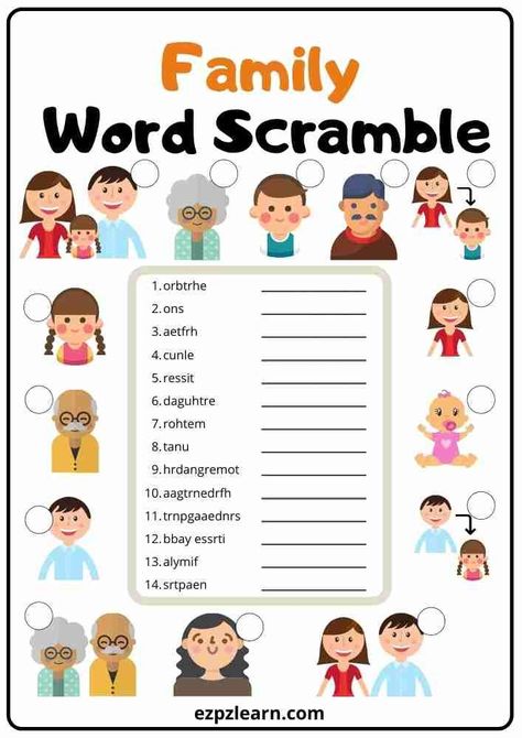 Esl Family Members Activities, Family Vocabulary English, Family Members Worksheet, Esl Vocabulary Games, Family Words, English Units, Materi Bahasa Inggris, Family Word, English Grammar For Kids