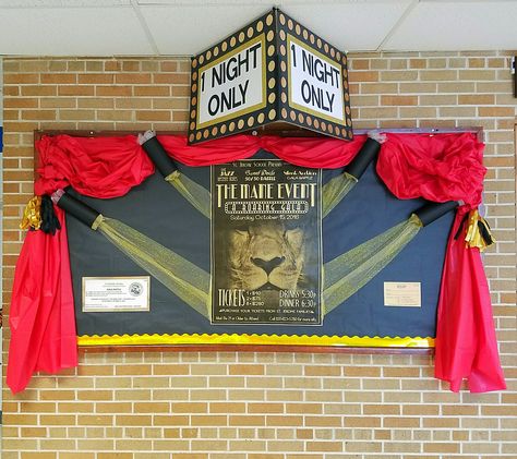 Theater Board Ideas, Stage Bulletin Board, Acting School Design, Performing Arts Bulletin Board Ideas, Talent Show Bulletin Board Ideas, Drama Display Boards, Museum Bulletin Board, Drama Club Bulletin Board Ideas, Movie Board Ideas