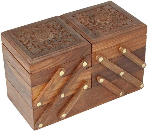 Amazon.com: Indian Jewelry Box for Women and Girls Wood- Vintage Finish Boxes for Birthday Gifts: Home & Kitchen Sewing Caddy, Cnc Ideas, 50 Dollars, Girls Jewelry Box, Wooden Jewellery, Jewelry Casket, Handmade Jewelry Box, Designer Bracelets, Wooden Jewelry Box