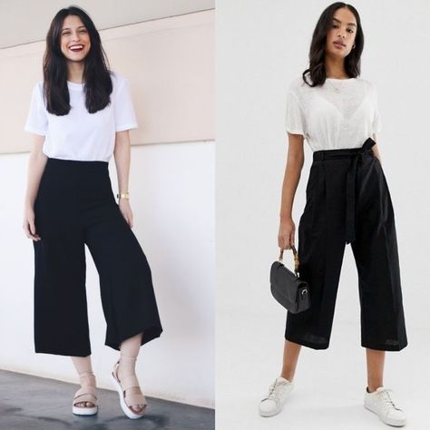 10 Ways To Style A Culottes! Back To Basics Part 3 – That Chic Fashion – Ankita Jaiswal Culottes Pants Outfit, How To Wear Cullotes Outfit Classy, Styling Culottes Summer, Style Black Culottes, How To Style Cullote Pants, How To Style Cullotes, Cullotes Pants Outfit, How To Style Black Culottes, Plazo With Tshirt