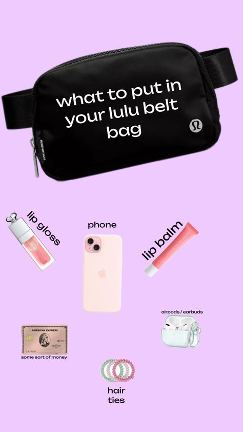 what to put in your lulu belt bag!!! Lulu Belt Bag, Lululemon Belt Bag, School Bag Essentials, Silver Dollar City, Packing Essentials, Bag Essentials, Belt Bags, Essential Bag, Silver Dollar