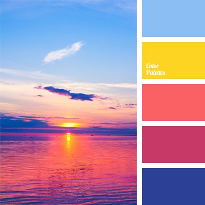 The contrasting combination of colors of this palette is ideal for those who are planning to create a bright and modern interior. It can be used to achieve. Flat Bedroom, In Color Balance, Sunset Color Palette, Cyan Colour, Color Palette Ideas, Palette Ideas, Design Seeds, Color Palette Design, Color Harmony