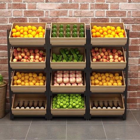 Source 4 Tiers Stable Wood Display Rack For Vegetables and Fruits on m.alibaba.com Verduleria Ideas, Vegetable Display, Mini Mercado, Shop Shelves, Fruit And Veg Shop, Vegetable Rack, Store Shelves Design, Tiered Fruit Basket, Produce Displays