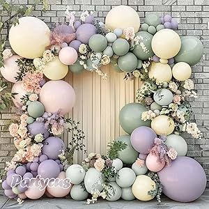 Dusty Green Purple Pink Balloon Garland Double Stuffed Lavender Mist Green Ivory Blush Balloon Pastel Light Green Lilac Balloon Arch Kit for Baby Shower Birthday Wedding Wildflower Party Decoration Sage Green And Lavender Balloon Garland, Pastel Balloon Arch With Flowers, Lavender And Green Baby Shower Ideas, Sage Green And Pink Baby Shower Ideas, Green And Purple Gender Reveal, Lilac Birthday Decorations, Lilac Party Decorations, Purple Baby Shower Ideas Decoration, Green And Purple Party