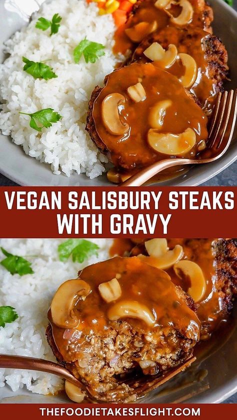 Tofu With Peanut Sauce, Wfpbno Recipes, Mushroom Patties, Gravy Vegan, Asian Tofu, Salisbury Steaks, Vegan Mushroom Gravy, Vegan Meat Recipe, Vegan Steak