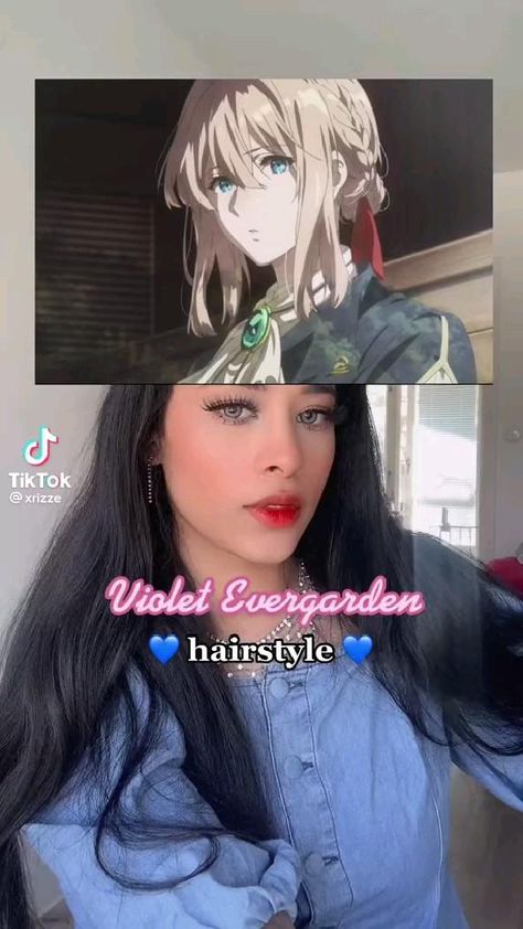 Cute Half Up Half Down Hair Styles Pigtails, Sailor Moon Hairstyle Short Hair, Violet Evergarden Hairstyle Tutorial, Simple Anime Hairstyles, Anime Hairstyles Female Tutorial, Violet Evergarden Hair, Your Name Hairstyle, Anime Bun Hairstyles, Mitsuri Hairstyle