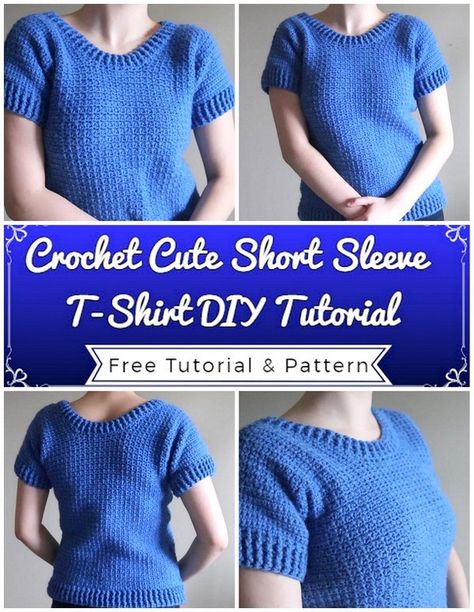 How To Crochet A Classic Spring Ribbed T-Shirt Patterns Crochet Short Sleeve Sweater, Crochet T Shirt Pattern, Crochet Tee Shirt, Crochet Short Sleeve Top, Crochet Shirt Pattern, Ladies Jumpers, Crochet T Shirt, Shirt Patterns, Crochet Tee