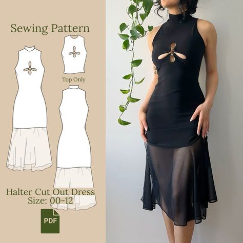 Dress Sewing Template, Mesh Dress Sewing Pattern, Festival Outfit Sewing Pattern, Outfit Sewing Ideas, How To Let Out A Dress, Halter Pattern Sewing, Going Out Top Sewing Pattern, Etsy Patterns Sewing, Diy Dress Tutorial