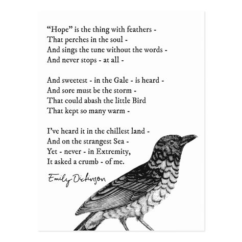 'Hope' Emily Dickinson Inspirational Poem Postcard Sea Gender, Emily Dickinson Quotes, Dickinson Poems, Empathy Quotes, Emily Dickinson Poems, Motivational Poems, Typewriter Series, Inspirational Poems, John Keats