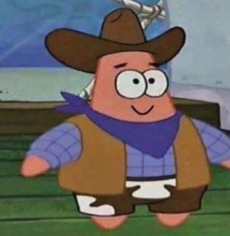 Can we please get some upvotes for wholesome cowboy patrick to bless your day (got the pic from twitter it still counts) | /r/BikiniBottomTwitter | SpongeBob SquarePants | Know Your Meme Reaction Memes, Cowboy Hat, Cowboy, Memes