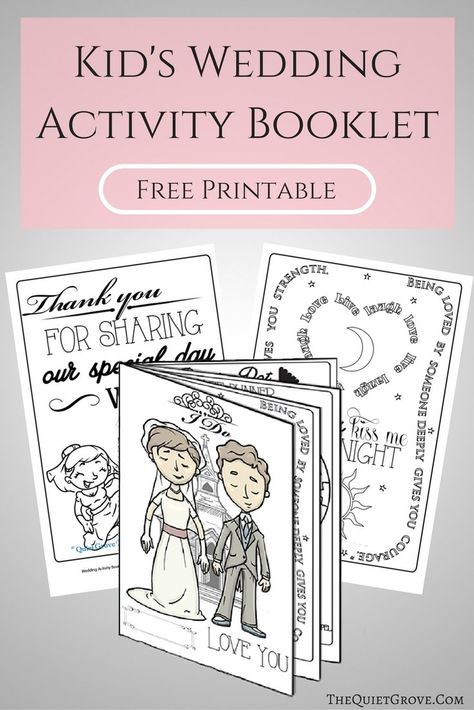 Keep your little guests happy and entertained at your upcoming Wedding with this FREE Printable Kid's Wedding Activity Booklet! via @TheQuietGrove Fun Wedding Activities, Activities Wedding, Wedding Activity Book, Wedding Booklet, Kids Table Wedding, Wedding Coloring Pages, Wedding Games For Guests, Wedding Activity, Kids Wedding Activities