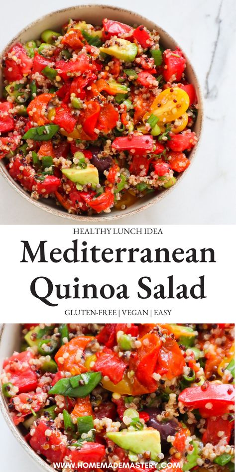 Mediterranean Quinoa Salad - Homemade Mastery Easy Healthy Lunch, Mediterranean Quinoa, Quinoa Salad Recipe, Cooked Quinoa, Mediterranean Quinoa Salad, Tomato Relish, Easy Healthy Lunches, Quinoa Salad Recipes, Lunch Bowl