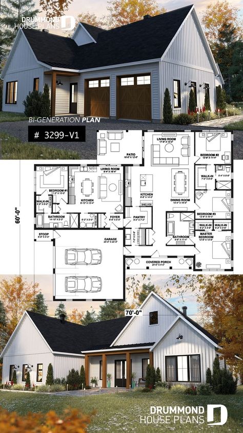 Multi Family Farm, Dual Family House Plans, Houses With Apartments Attached, Next Gen Floor Plans, 3 Unit House Plan, House Plans For Multi Generations, House Plan For Family Of 6, 2 Family Home Floor Plans, House With Apartment Floor Plans