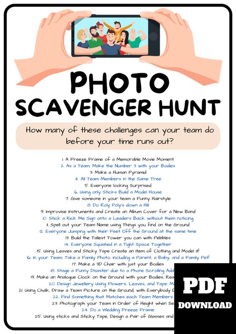 12 Super Simple & Ridiculously Fun Summer Camp Activities on a Budget! Scavenger Hunt Ideas For Adults, Picture Scavenger Hunts, Team Bonding Activities, Scavenger Hunt List, Scavenger Hunt Ideas, Adult Scavenger Hunt, Scavenger Hunt Printable, Summer Camp Activities, Family Bonding Activities