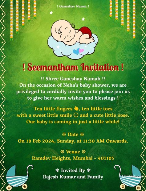 Valaikappu Invitation, Indian Baby Shower Invitations, Godh Bharai, Indian Baby Showers, Indian Baby, Western Babies, Wedding Indian, Create Invitations, Welcome To The Party