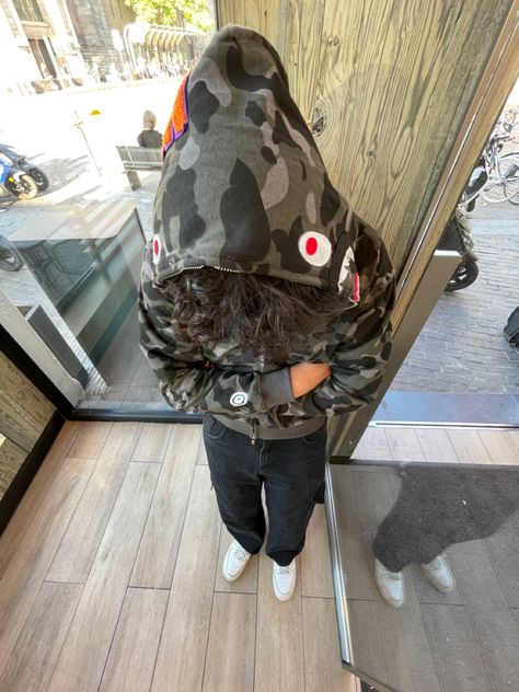 y2k outfit, Drip, Bape, Streetwear ,, Bape Jacket Outfit, Bape Hoodie Outfit, Outfits With Sweats, Bape Sweaters, Outfit Drip, Bape Sweater, Characters Sketch, Fire Fashion, Bape Streetwear