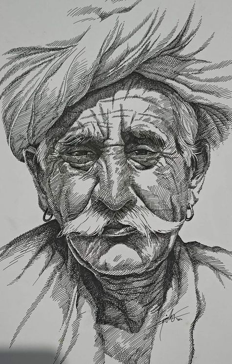 Crosshatching Drawing Face, Line Hatching Drawing, Micron Pen Portrait, Line Art Drawings Portraits, Water Colour Realistic Art, Realistic Drawings References, Pencil Hatching Sketch, Hatched Drawings, Pen Shading Drawings