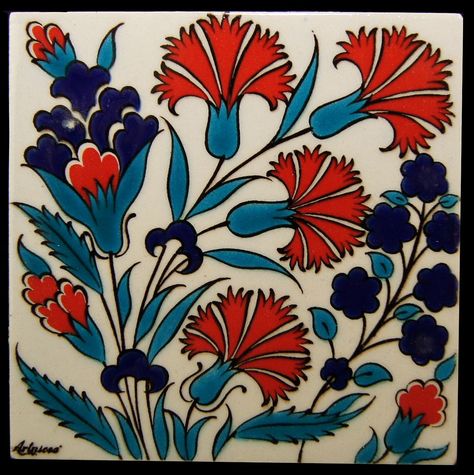 Turkish tile #turkishtiles Vitromosaico Ideas, Motifs Art Nouveau, Moorish Design, Iznik Tile, Turkish Tile, Turkish Tiles, Turkish Pattern, Art Nouveau Tiles, Turkish Ceramics