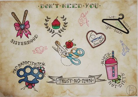 Don't need you, feminist tattoo flash. Feminist Tattoo, Feminist Pins, Bow Tattoo, Flash Sheet, Tattoo Flash Sheet, Pin Up Tattoos, Valar Morghulis, Tattoo Flash Art, Flash Art