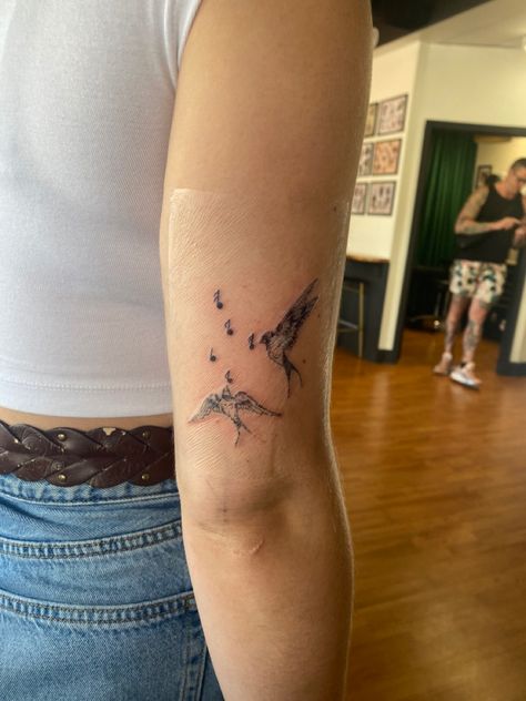 Hope Is The Thing With Feathers Tattoo, Birds Tattoos For Women, Granola Girl Tattoo Ideas, Jaybird Tattoo, Bird Tattoo Leg, Wild Geese Tattoo, Mary Oliver Tattoo, Granola Tattoos, Granola Girl Tattoo