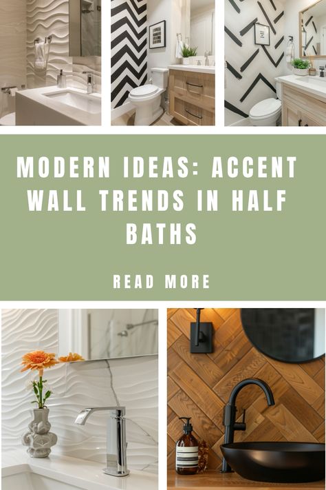 Boost your bathroom’s style and create the illusion of more space with an accent wall. Here are our best suggestions! Powder Room Modern Design, Modern Accent Wall Bathroom, Bathroom With Wood Accent Wall, Bathroom Accent Wall Behind Mirror, Peel And Stick Wallpaper Accent Walls Bathroom Ideas, Powder Room With Tile Accent Wall, Blank Wall In Bathroom Ideas, Bathroom Focal Wall Ideas, Accent Wall Half Bathroom