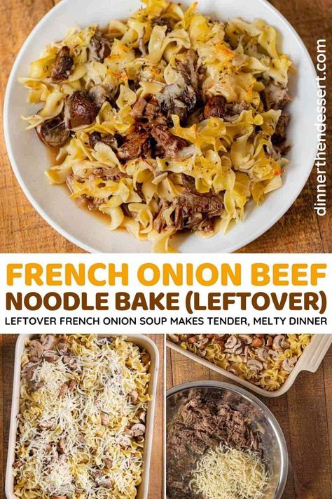 Leftover French Onion Beef Noodle Bake Leftover Pot Roast Recipes, Roast Beef Casserole, Beef Noodle Bake, Leftover Brisket Recipes, Leftover Beef Recipes, Leftover Roast Beef Recipes, French Onion Beef, Leftover Turkey Casserole, Noodle Bake