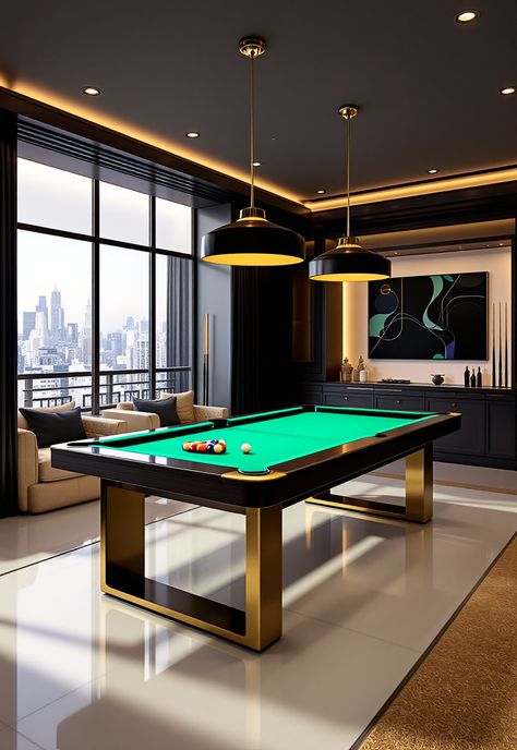 Bonus Room Ideas Modern Billiard Room, Luxurious Home Theater, Pool Room Ideas, Teen Hangout Room, Bonus Room Ideas, Billiards Room, Billiards Table, Home Gym Setup, Hangout Room