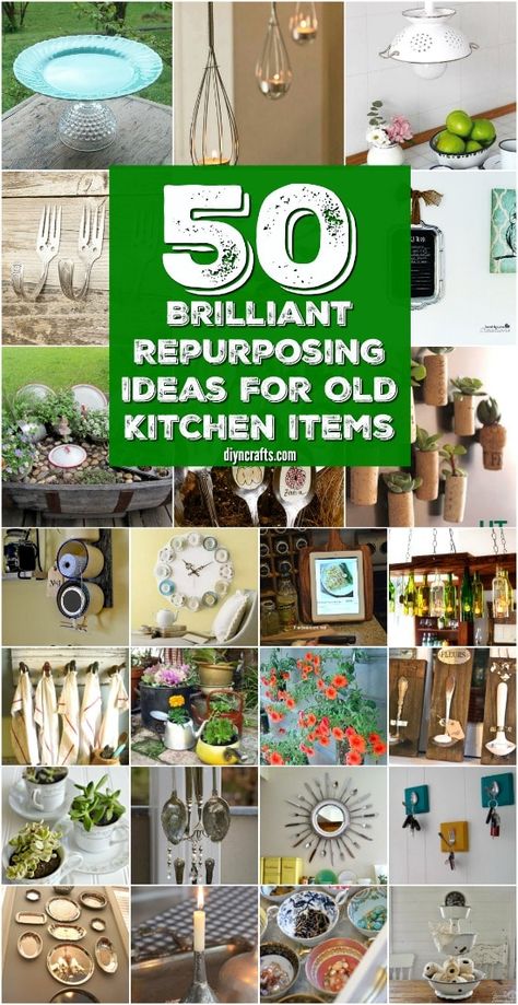 50 Brilliant Repurposing Ideas To Turn Old Kitchen Items Into Exciting New Things {With tutorial links} Repurposed Kitchen, Recycled Decor, Diy Recycled Projects, Repurposing Ideas, Upcycle Repurpose, Thrift Store Crafts, Diy Upcycling, Deco Retro, Diy Upcycle