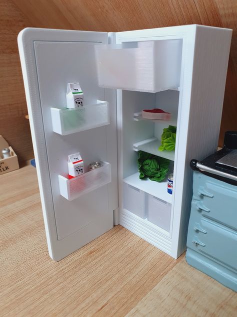 Smeg Fridge White, Kitchen Smeg Fridge, Dollhouse Fridge, Kitchen Smeg, Kidkraft Dollhouse, Dolls House Kitchen, Smeg Fridge, Modern Dolls House, Shelves White