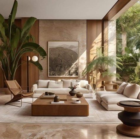 Unique Modern Interior Design, Second Story Living Room, Reverse Orientalism, Organic Modern Living Room, Organic Living Room, Earthy Living Room, Earthy Decor, Tropical Interior, Japandi Living