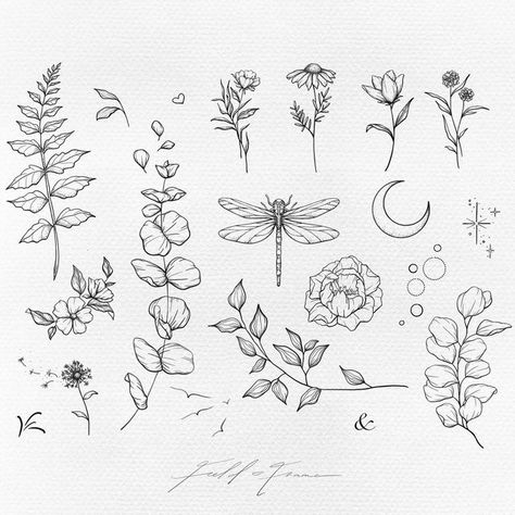 Boho Filler Tattoo, Pretty Filler Tattoos, Filler Tattoo Ideas Gap Nature, Nature Tattoo Filler Ideas, Sticker Sleeve Filler, Botanical Gap Filler Tattoo, Small Space Filler Tattoo, Small Gap Filler Tattoo Ideas, Fine Line Filler Tattoo