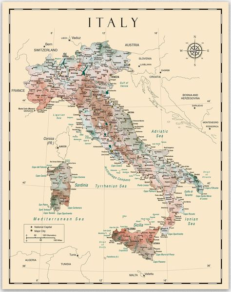 PRICES MAY VARY. Explore Italy's Rich History: Immerse yourself in the captivating details of Italy's past with this vintage map wall art, featuring intricate cartography that showcases the country's historical charm. Unique Travel Art: Bring the beauty of Italy into your home with a stunning Italian-themed poster that adds a touch of wanderlust to your decor. Perfect for travel enthusiasts, adventurers, and anyone with a passion for Italy. High-Quality Art Print: Crafted with the utmost attenti Italian Wall Decor, Map Of Italy, Print Room Decor, Italian Posters, Italy Poster, Travel Art Print, Italy Painting, Italy Map, Unique Travel