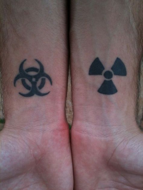 Radioactive Symbol, Emo Tattoos, Funky Tattoos, Sharpie Tattoos, Symbol Tattoo, Symbol Tattoos, Music Tattoos, Stick And Poke, Tattoo Meaning