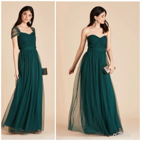 Stunning, Tulle Skirted Formal Dress By Birdy Grey. Convertible Dress Can Be Worn With Or Without Straps And Offers Multiple Styling Options. Great For Formal Parties, Black Tie Events, And Bridesmaids. Style: Christina Color: Emerald Green Material Type: Tulle Fit Note: The Manufacturer Indicates This Style Of Dress May Run Small And Recommends Sizing Up If You Are Between Sizes. Please Review Measurements In Photos And Description To Ensure A Good Fit. - Pleated Sweetheart Neckline, Fitted Wai Convertible Maxi Dress, Emerald Bridesmaid Dresses, Blue Chiffon Dresses, Convertible Bridesmaid Dress, Grey Bridesmaids, Green Tulle, Birdy Grey, Grey Dresses, Column Skirt