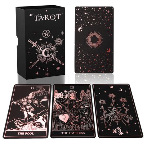 PRICES MAY VARY. 1.Unique design, each card pattern is Rose Gold foil craftsmanship, bringing together the symbolism of the original tarot cards, adding new vitality to the original art. First choice for beginners 2.Your order will contain the full 78 cards (22 Major Arcana and 46 Minor Arcana), as well as a 99-page instruction guide and a matching display/retail box 3.Durable 350g Butterfly paper surface with touch-laminated surface, soft to the touch, compatible toughness and hardness for long Purple Tarot Cards, Tarot Card Set, Tarot For Beginners, Unique Tarot Decks, Display Retail, Planner Business, Card Pattern, Tarot Card Decks, Minor Arcana