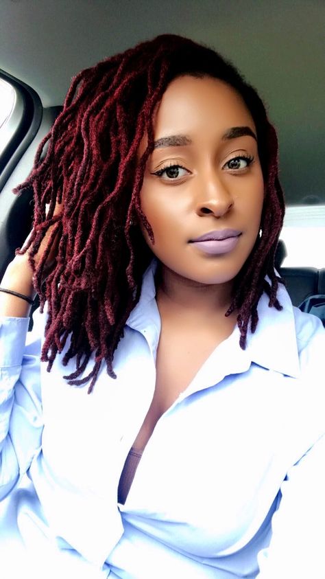 Fall Vibes #locs #autumn Fall Locs Color, Fall Colors For Locs, Color For Locs, Fall Hair Colors For Locs, Fall Colored Locs Black Women, Fall Loc Colors, Fall Color Locs Black Women, Dreadlock Color Ideas Black Women, Reddish Brown Locs Black Women