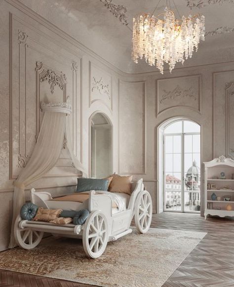 Winter Wonderland Nursery, Fairy Tale Bedroom, Hidden Bookcase, Carriage Bed, Castle Nursery, Fairytale Bedroom, Castle Bed, Kids Rooms Inspo, Magical Adventure